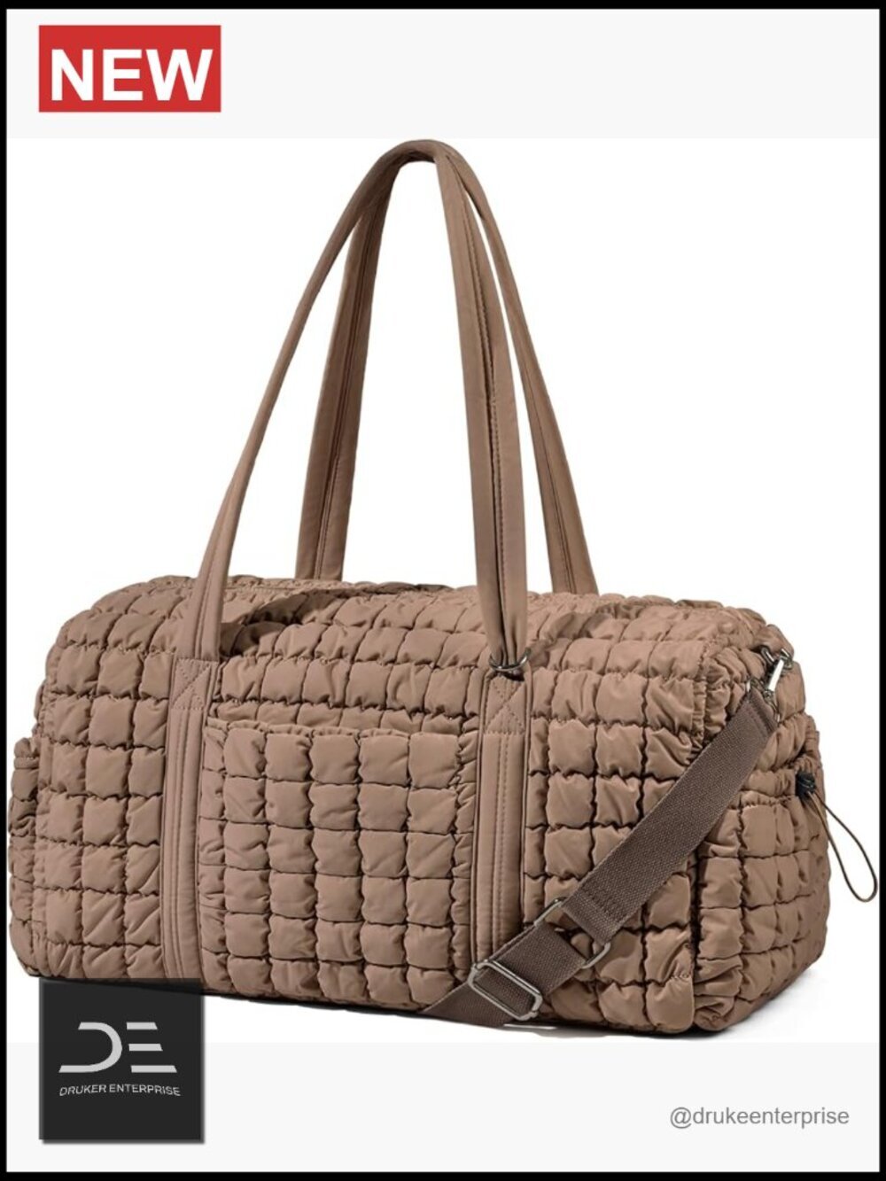 Quilted Travel Duffel Bag - Soft Puffy Overnight Weekender, Adjustable Strap